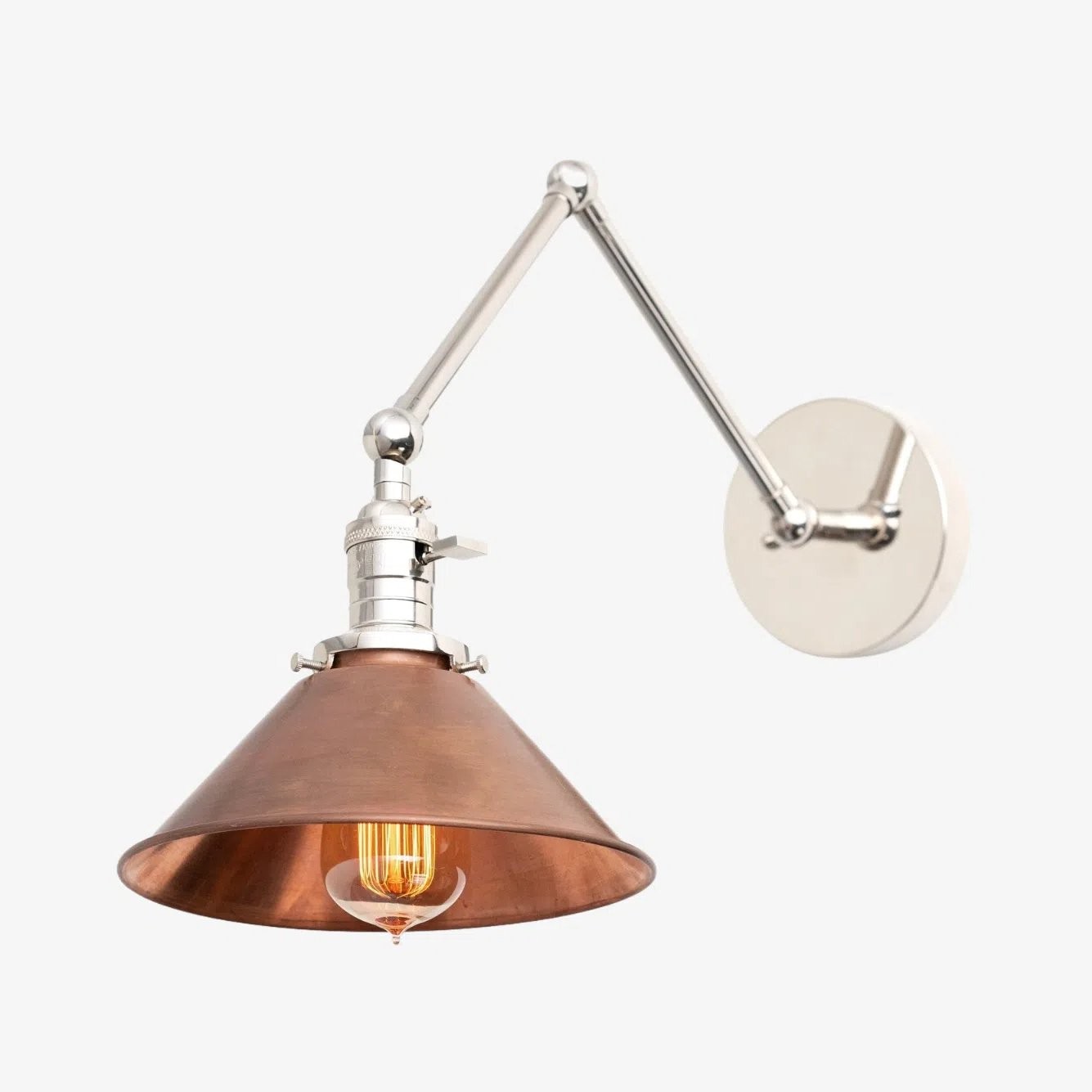 Conique metalen industriële wandlamp met verstelbare arm - vintage koperen kegelvormige kap voor taakverlichting HL1752