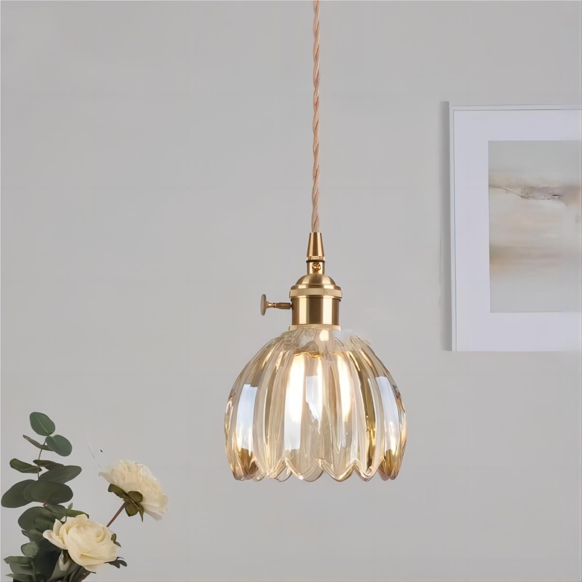 Retro koperen glazen bloemblaadjes hanglamp HL90