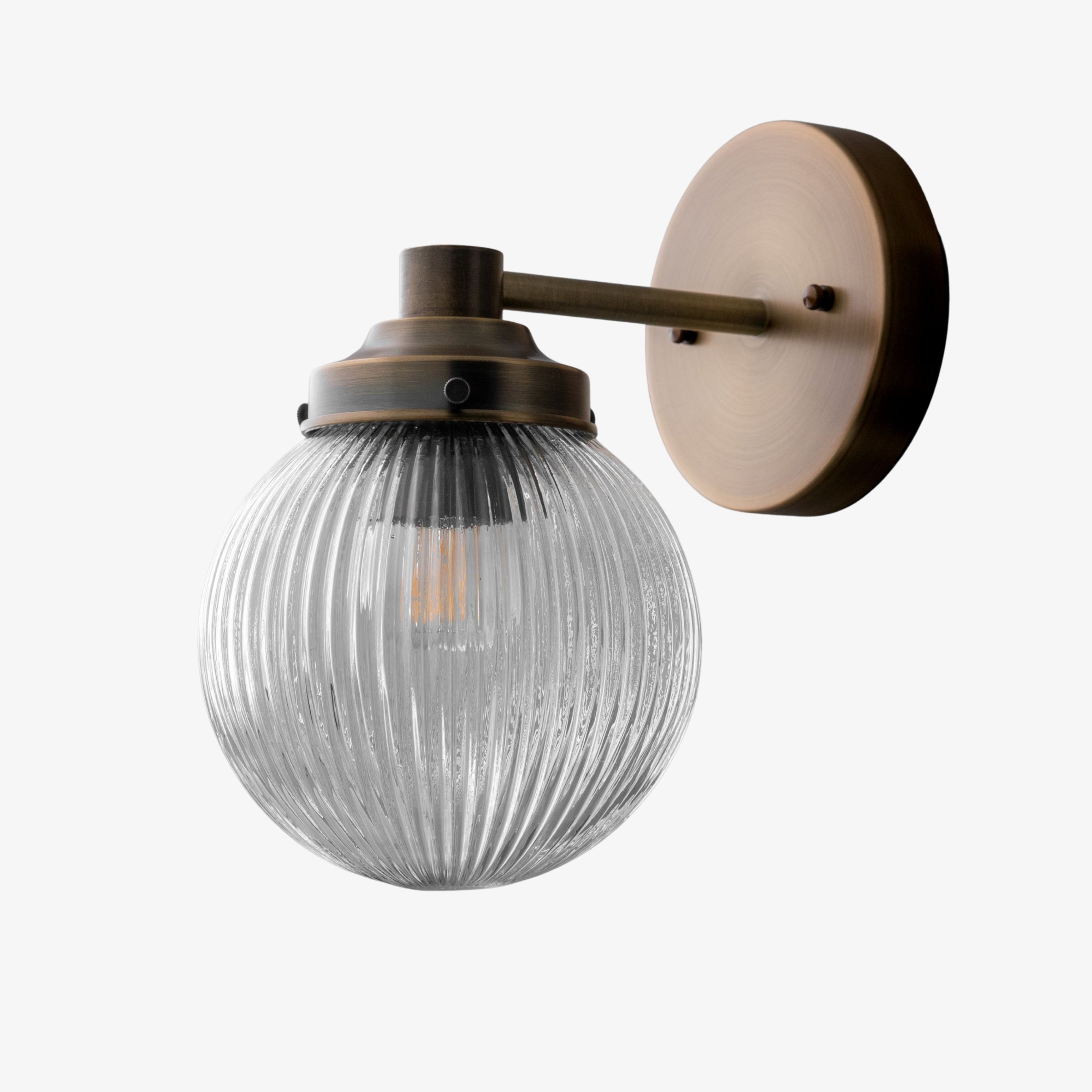 Glorica glazen wandlamp van verouderd messing - geribbelde glazen kap industriële stijl verlichting HL1772