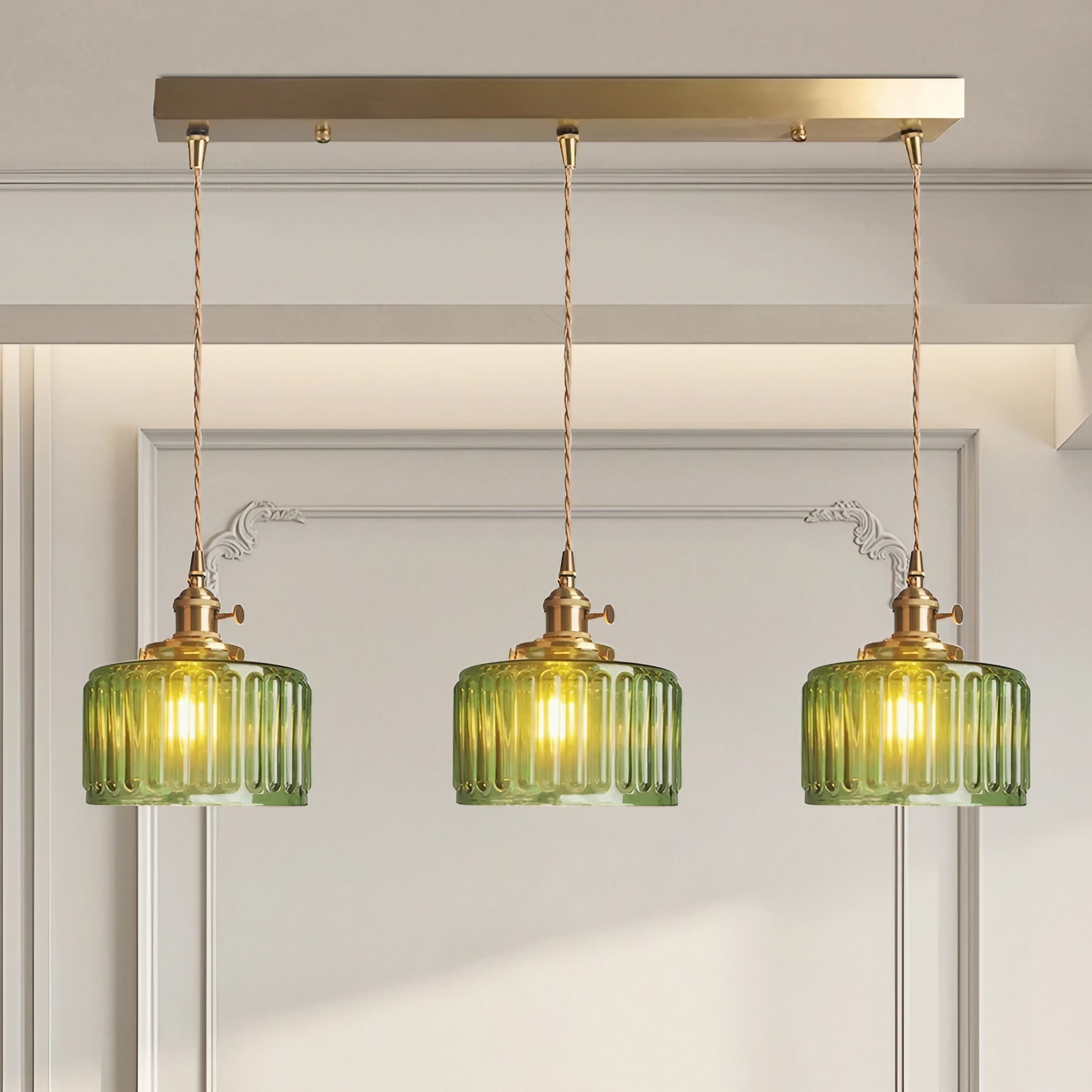 Retro Korte Cilinder Golvende Glazen Hanglamp HL315
