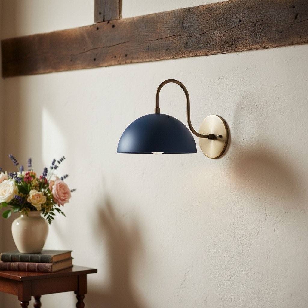 Curva Metalen Industriële Wandlamp - Gebogen Messing Arm - Gehamerde Koepellamp HL1770