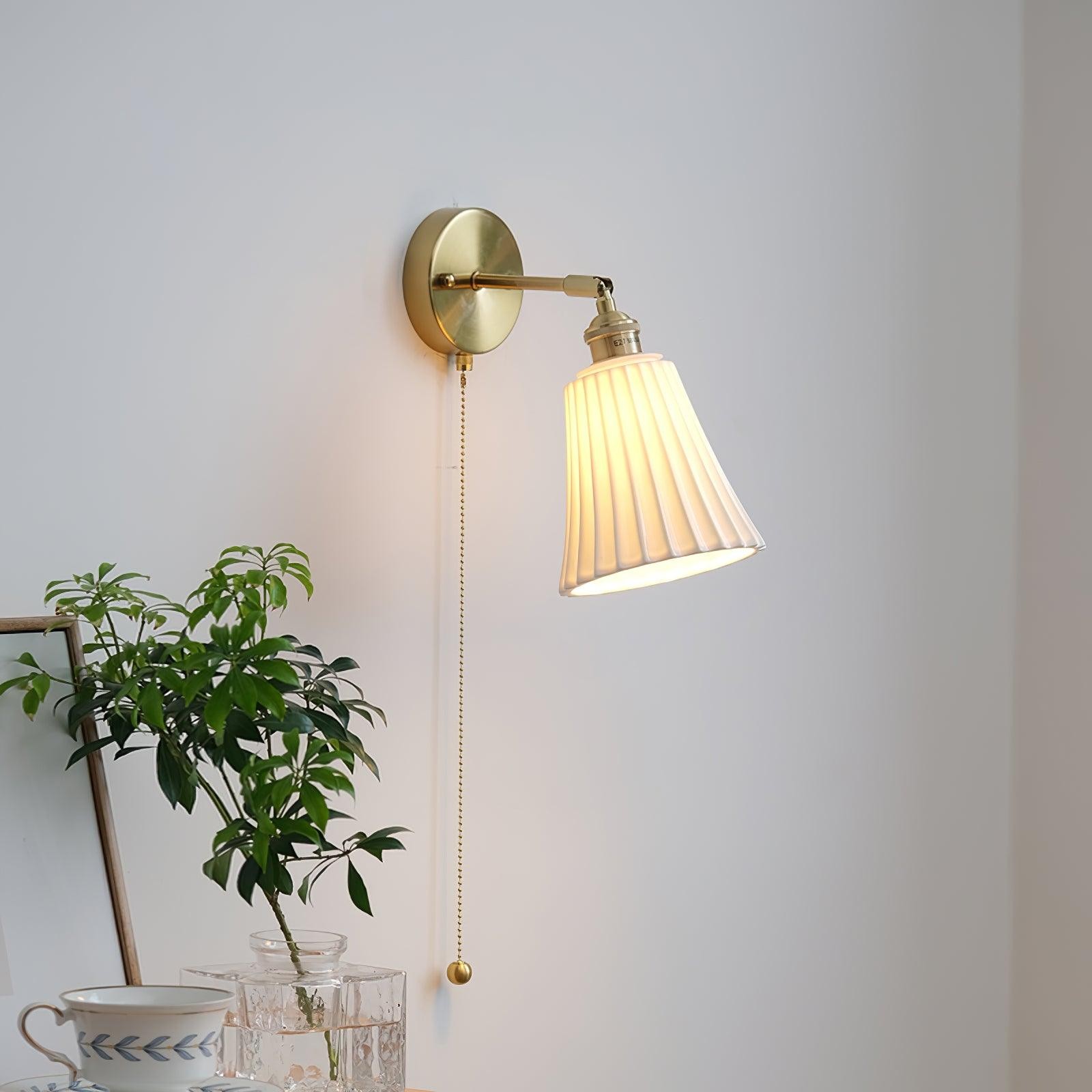 Moderne trekkoord metalen keramiek binnenwandlamp voor slaapkamer HL863