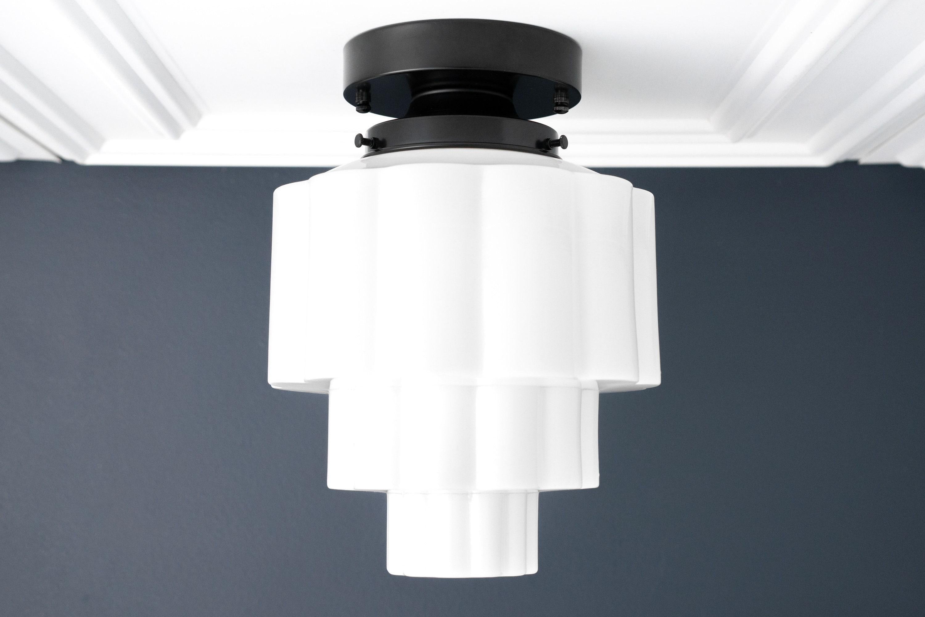 Geotower glazen plafondlamp van messing – Art Deco geribbelde bolvormige plafondlamp HL1726