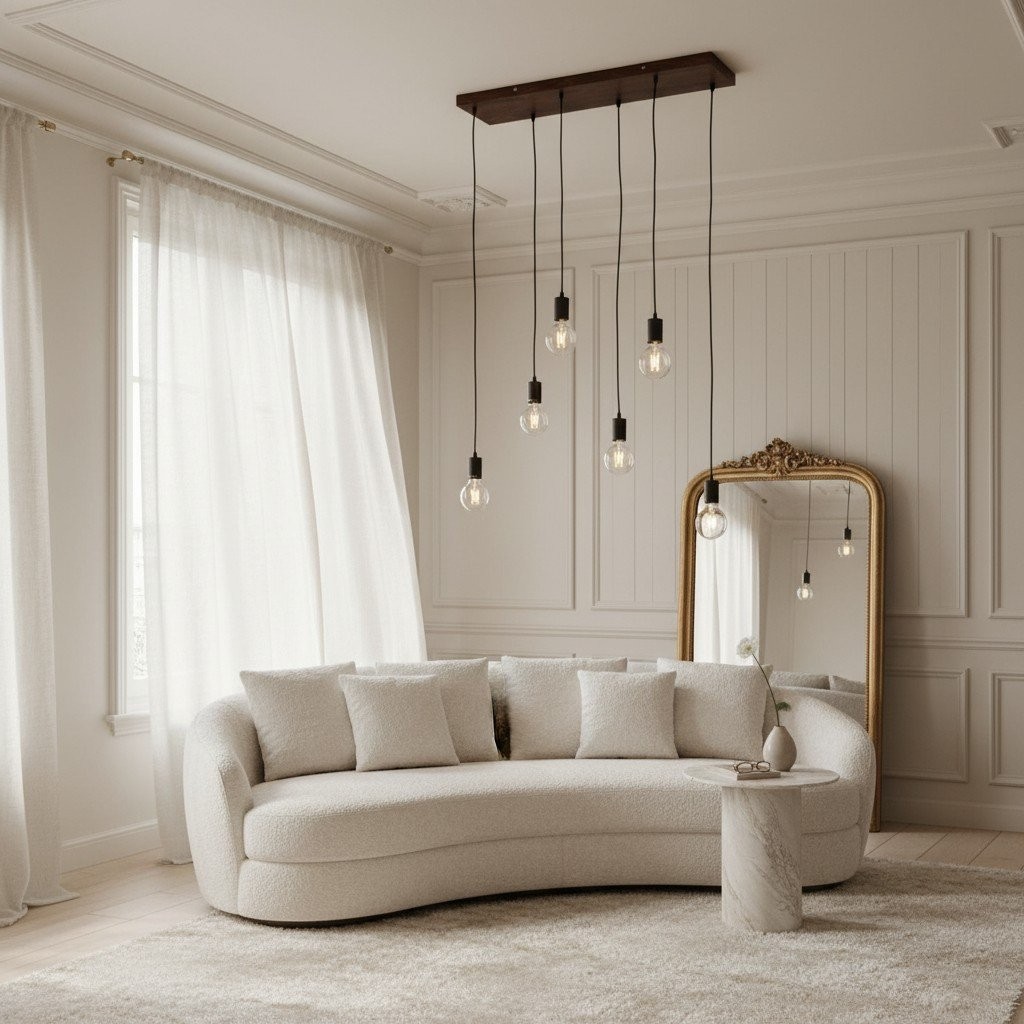 Vornix 6-lichts lineaire hanglamp - Modern industrieel armatuur met houten balk voor keukeneiland en eetkamer HL2049