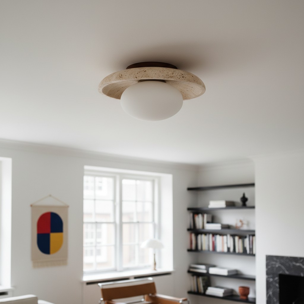 Calivra Moderne Ronde Plafondlamp van Travertijn - Minimalistische Plafondlamp voor Hal en Slaapkamer HL2303