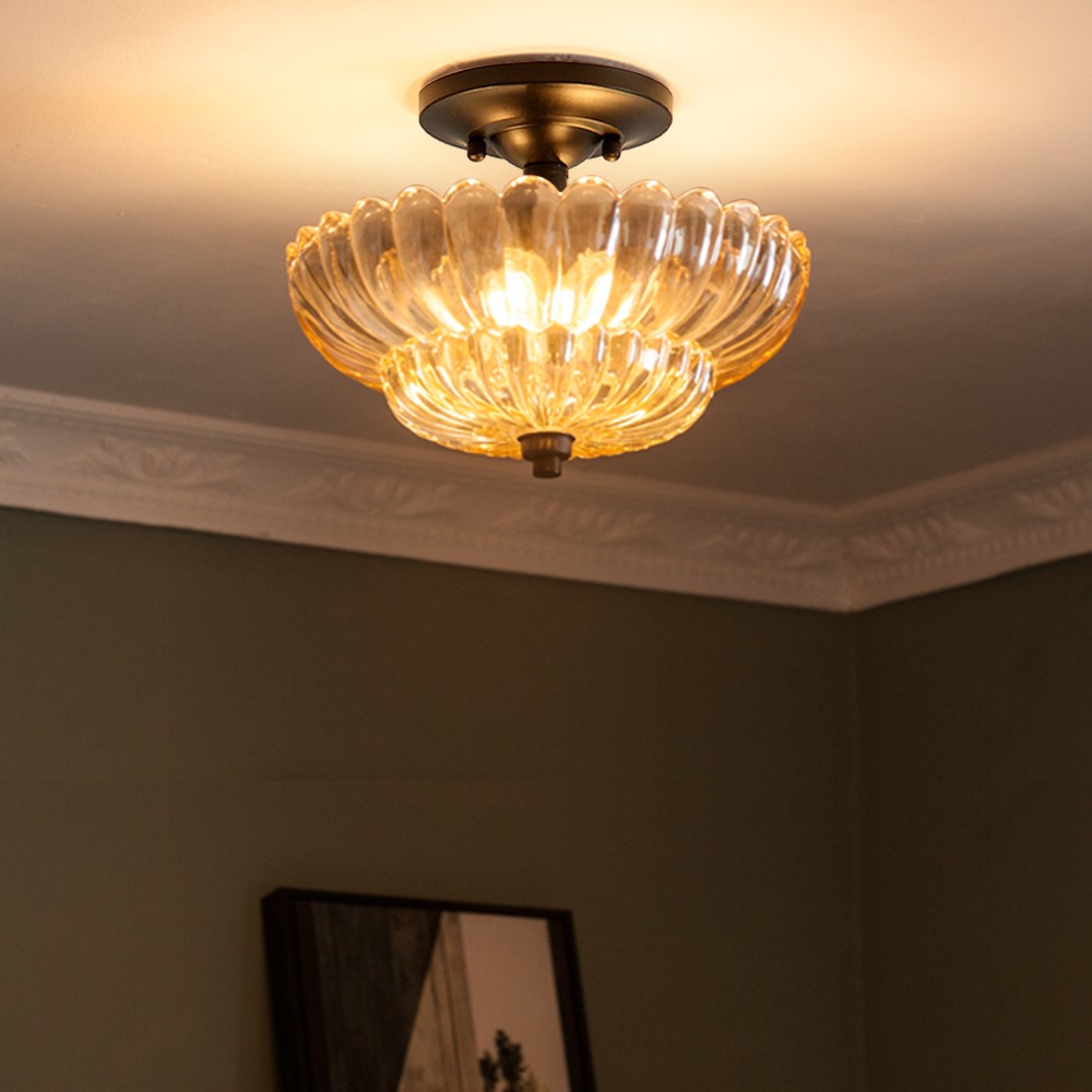 Semi-plafondlamp in parapluvorm, glazen lamp HL945