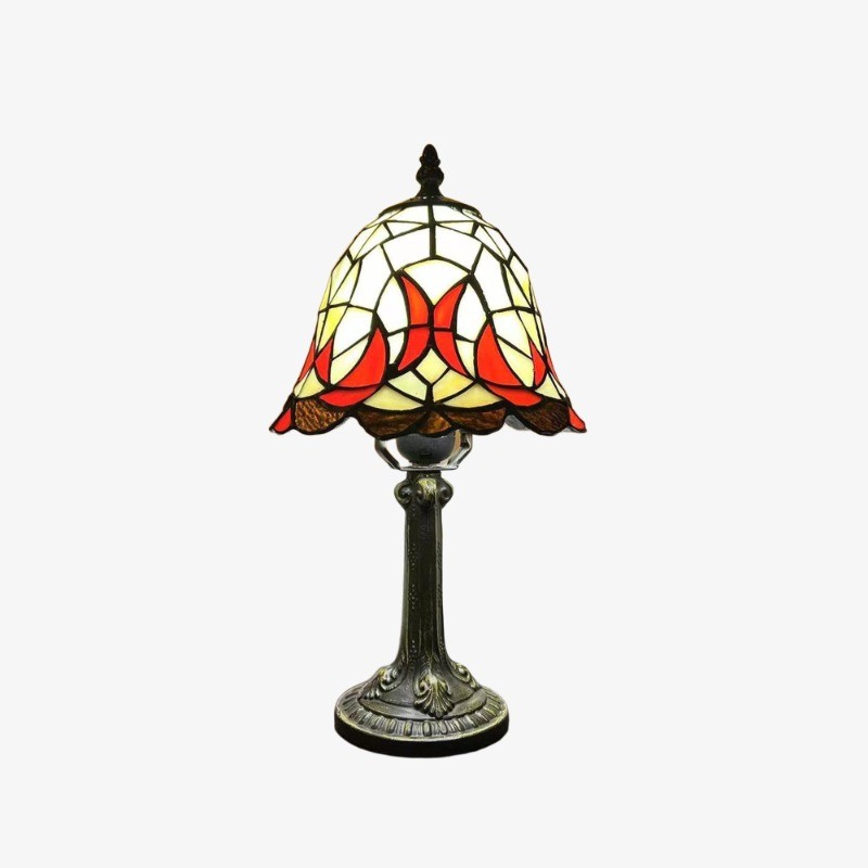 Virelle Traditionele Tiffany Tafellamp – Kleurrijke Bureaulamp met Glas-in-lood Koepel voor Slaapkamer HL2337