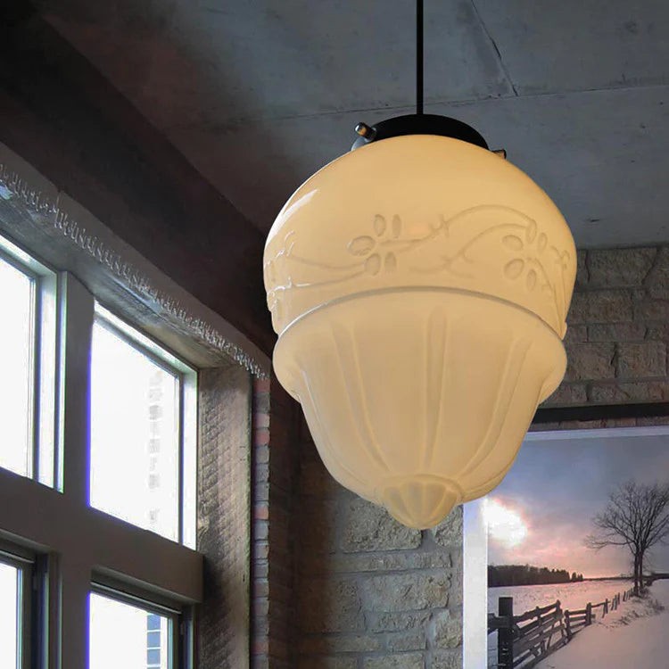 Vintage witte geometrische hanglamp van melkglas HL1022