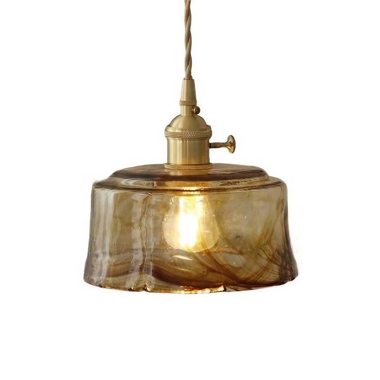 Retro handgemaakte onregelmatige amberkleurige glazen hanglamp HL64