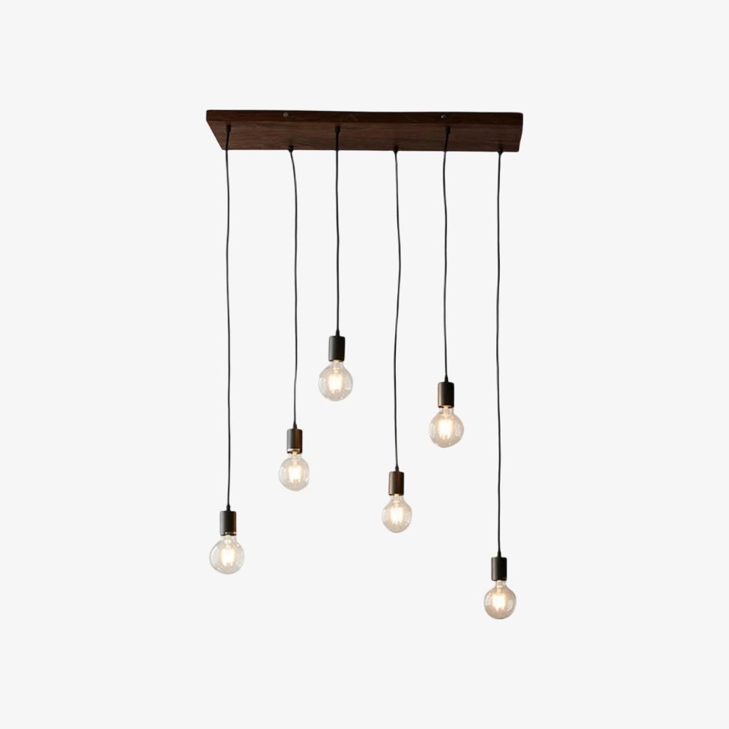Vornix 6-lichts lineaire hanglamp - Modern industrieel armatuur met houten balk voor keukeneiland en eetkamer HL2049