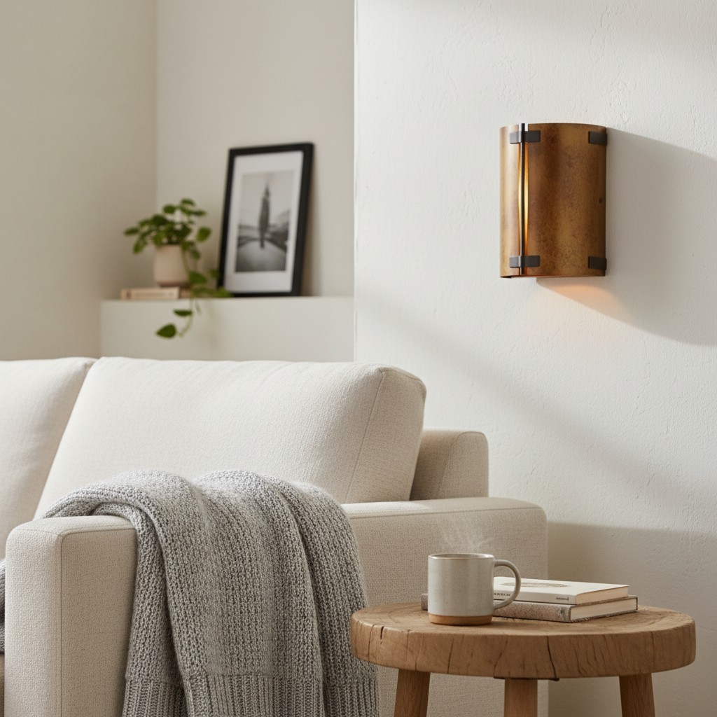Rustivon rustieke wandlamp - gebogen metalen kap in vintage stijl voor de slaapkamer HL2430