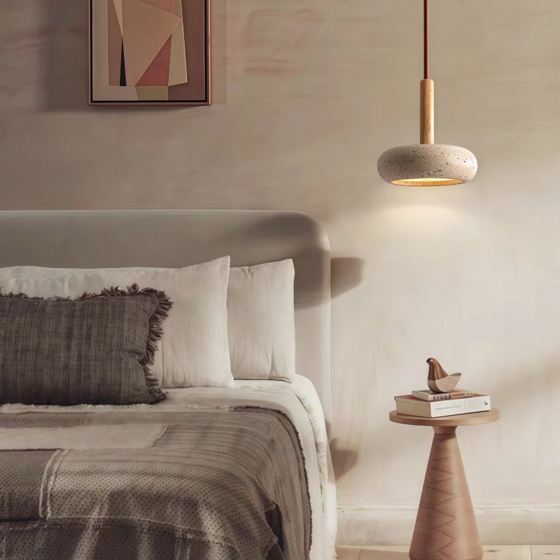 Traditionele Japanse ronde houten travertijn hanglamp HL934