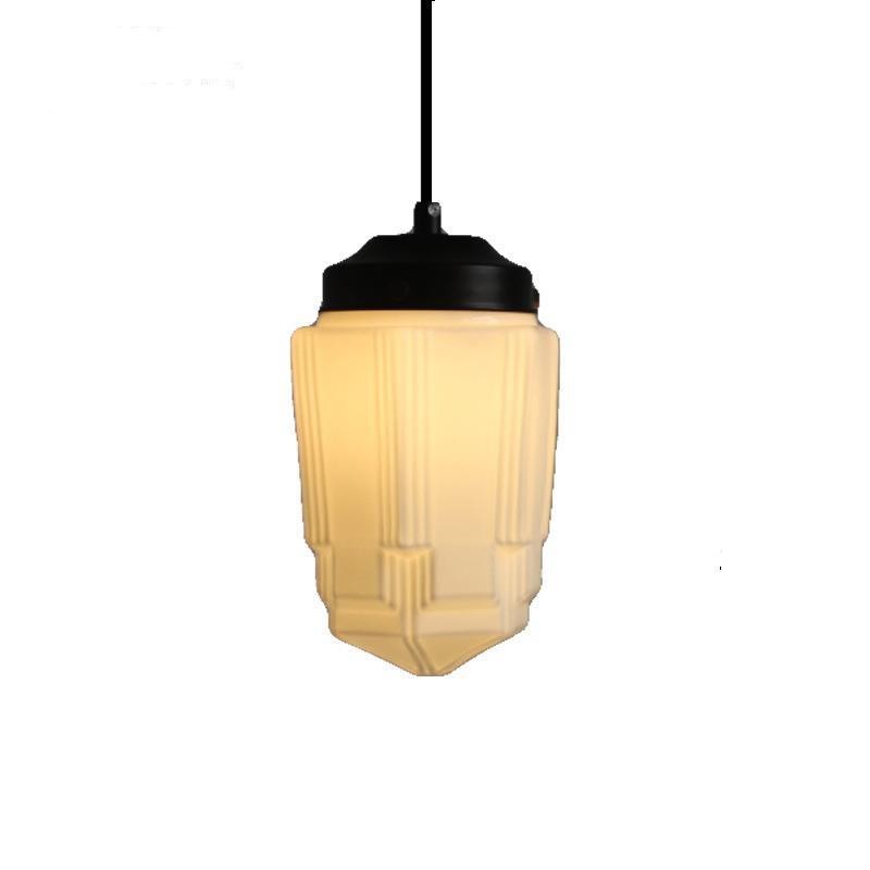 Vintage witte geometrische hanglamp van melkglas HL1022