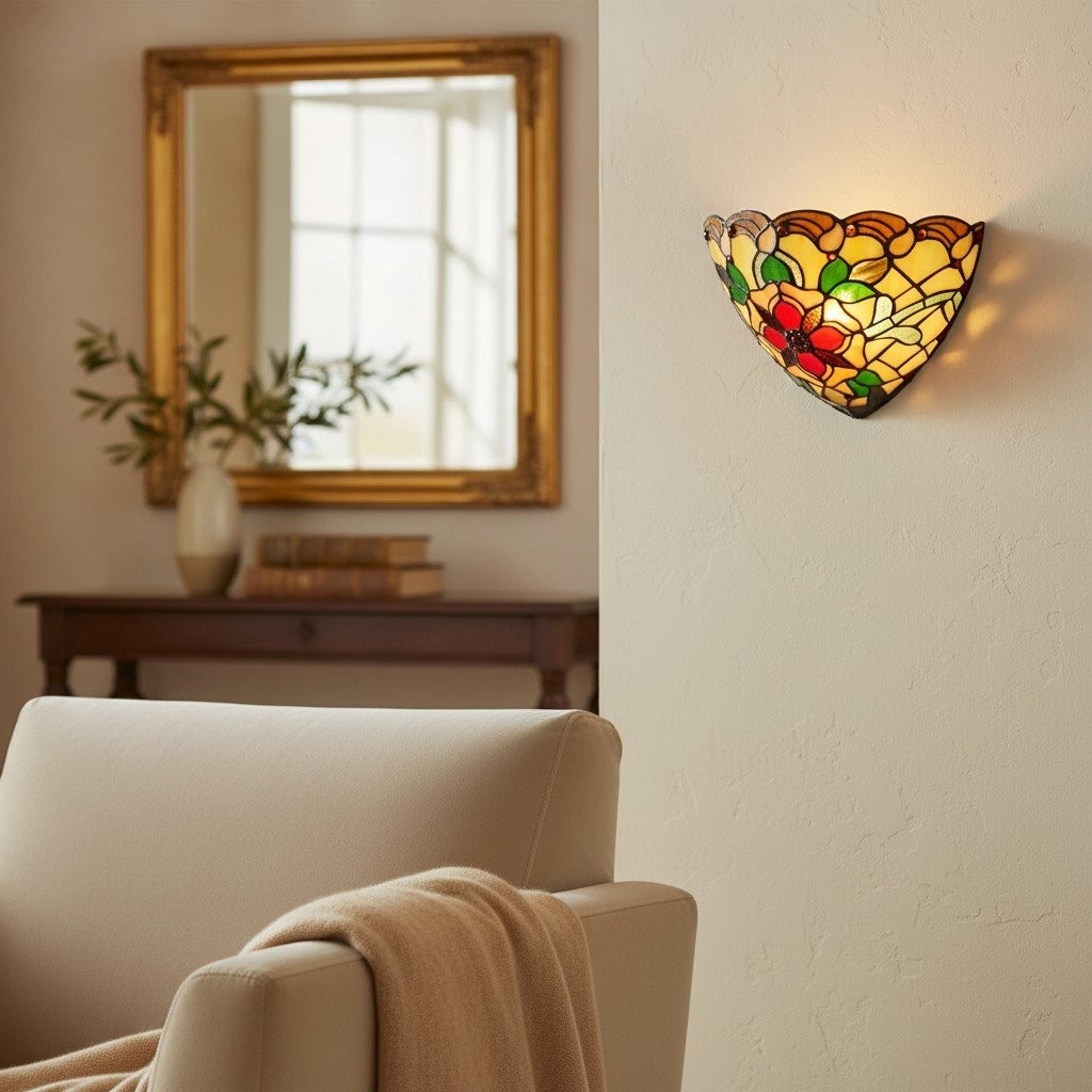 TF Angelique Vintage Glazen Wandlamp met Bloemenmotief - Elegant Glasdesign voor Slaapkamers & Gang HL2090