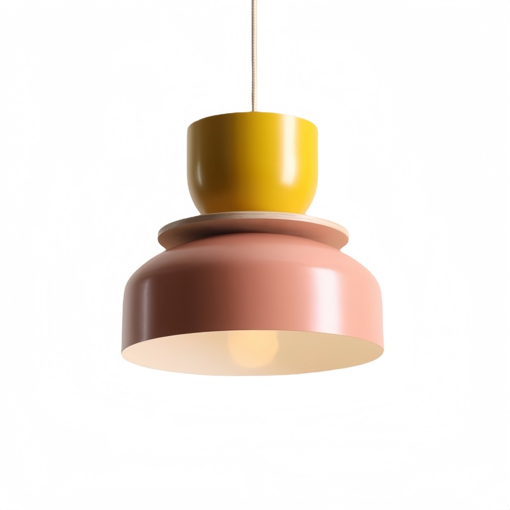 Hanglamp met metalen kom en kap - Houten Macri Kleurrijke Keukenlamp HL1068