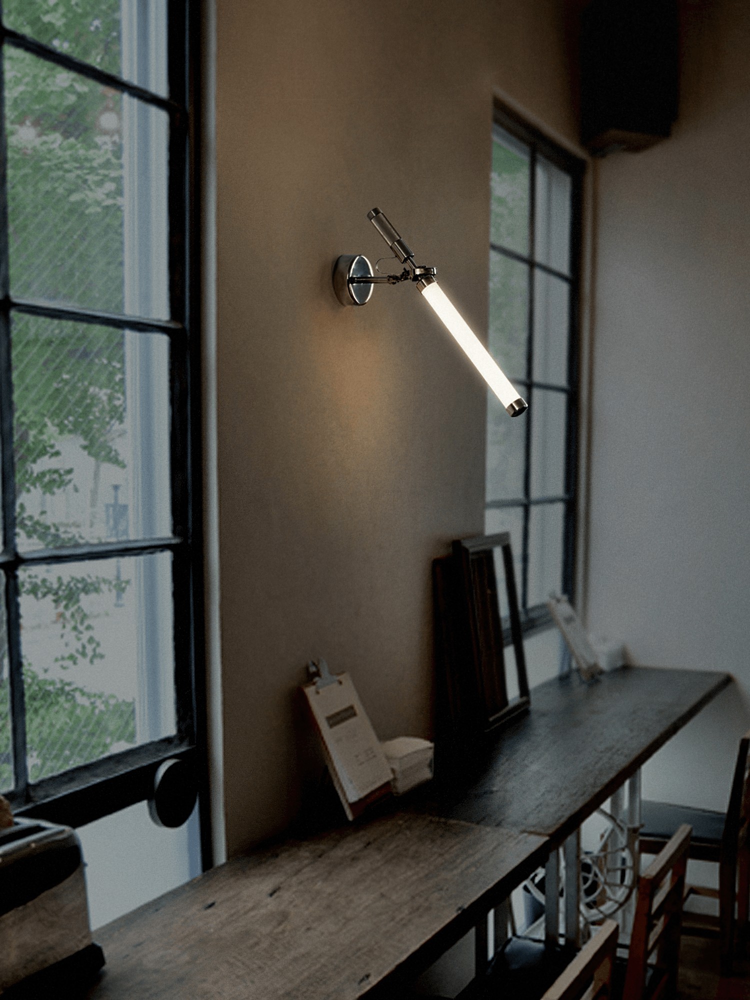 Moderne metalen zilveren staafvormige wandlamp HL1105