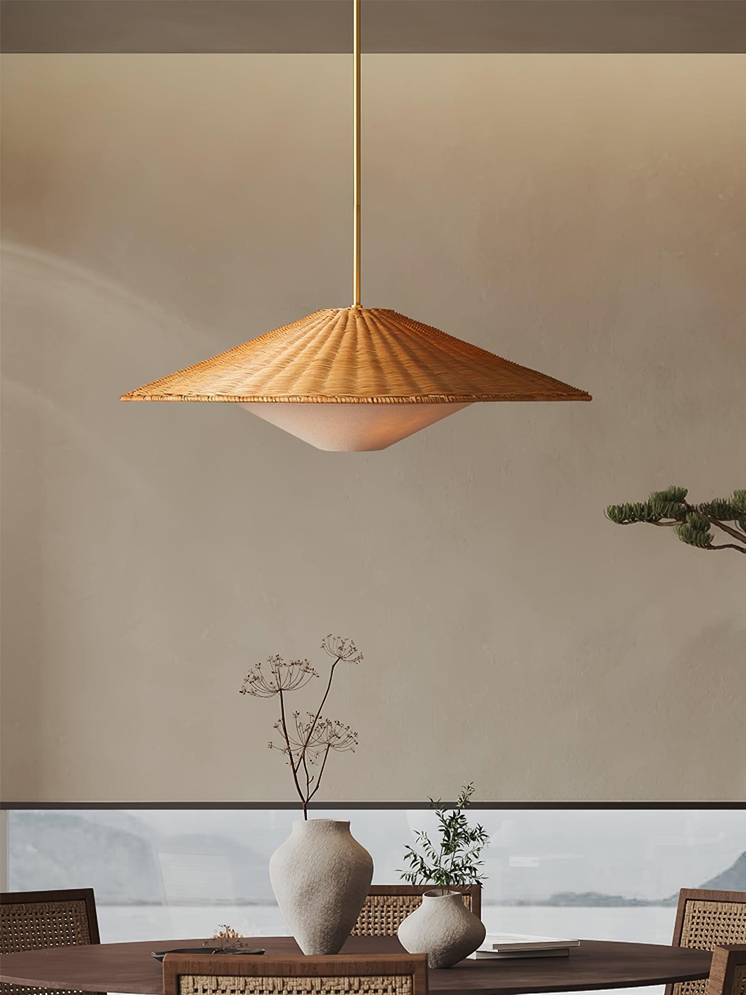Hanglamp in de vorm van een rotan hoed, geschikt voor de woonkamer HL796