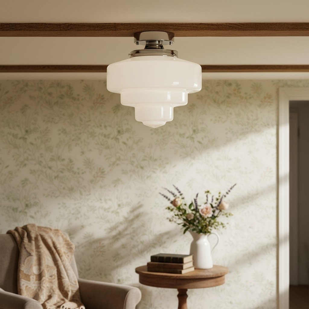 Geotower glazen plafondlamp van messing – mondgeblazen opaal glazen bollamp HL1727