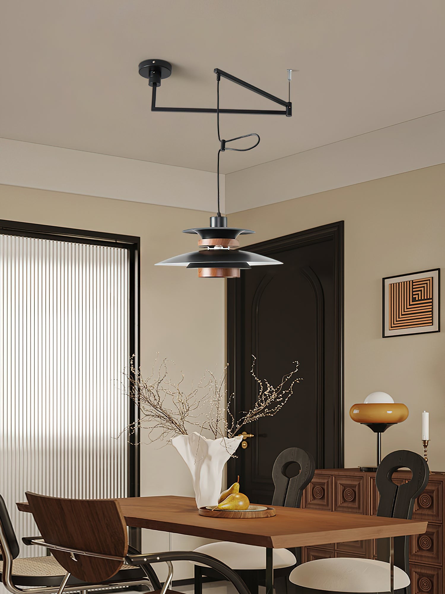 Meerlaagse houtnerf hanglamp met zwenkarm HL1088