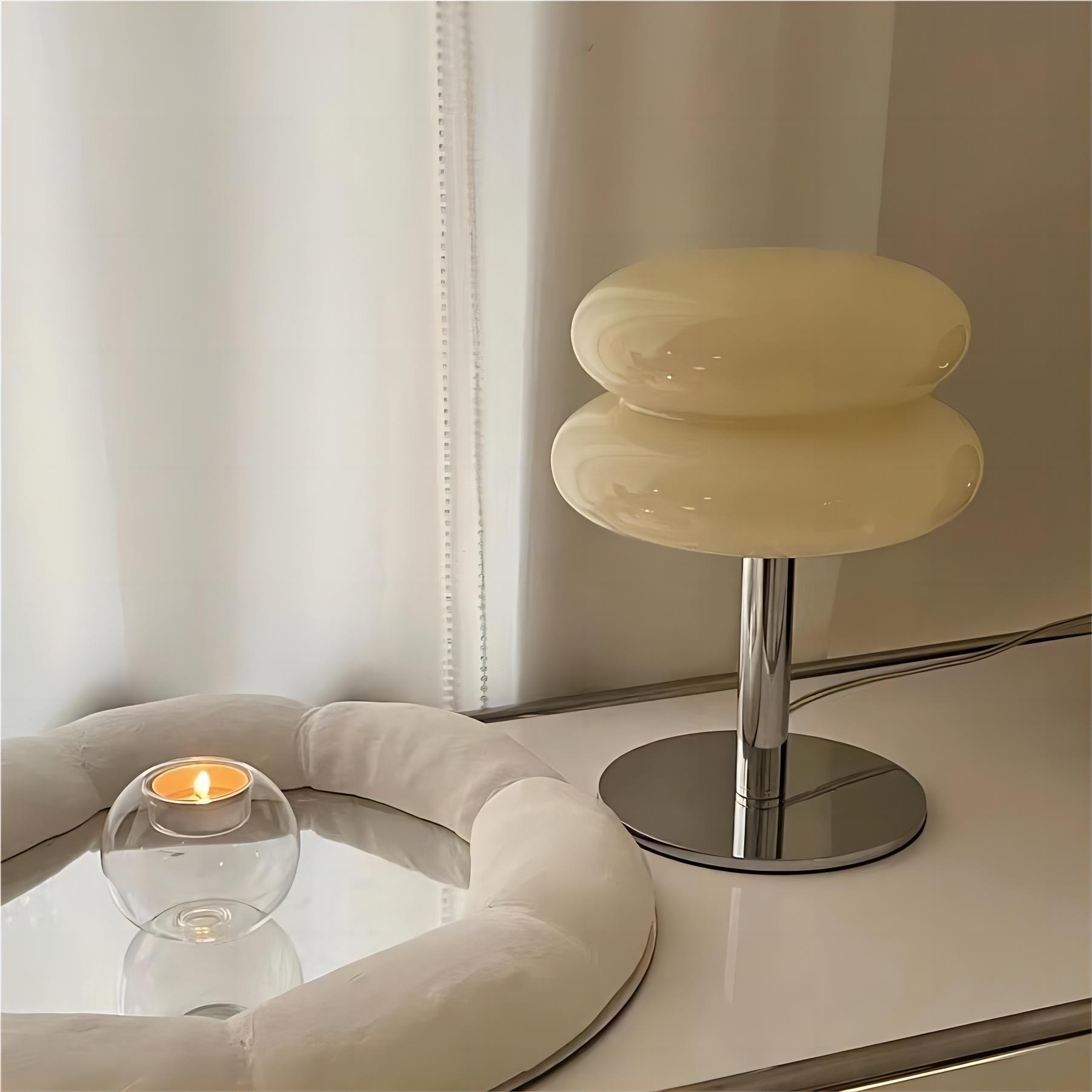 Bauhaus Dubbele Glazen Tafellamp - Sculpturale Gelaagde Nachtlamp voor Slaapkamer en Bureau HL22