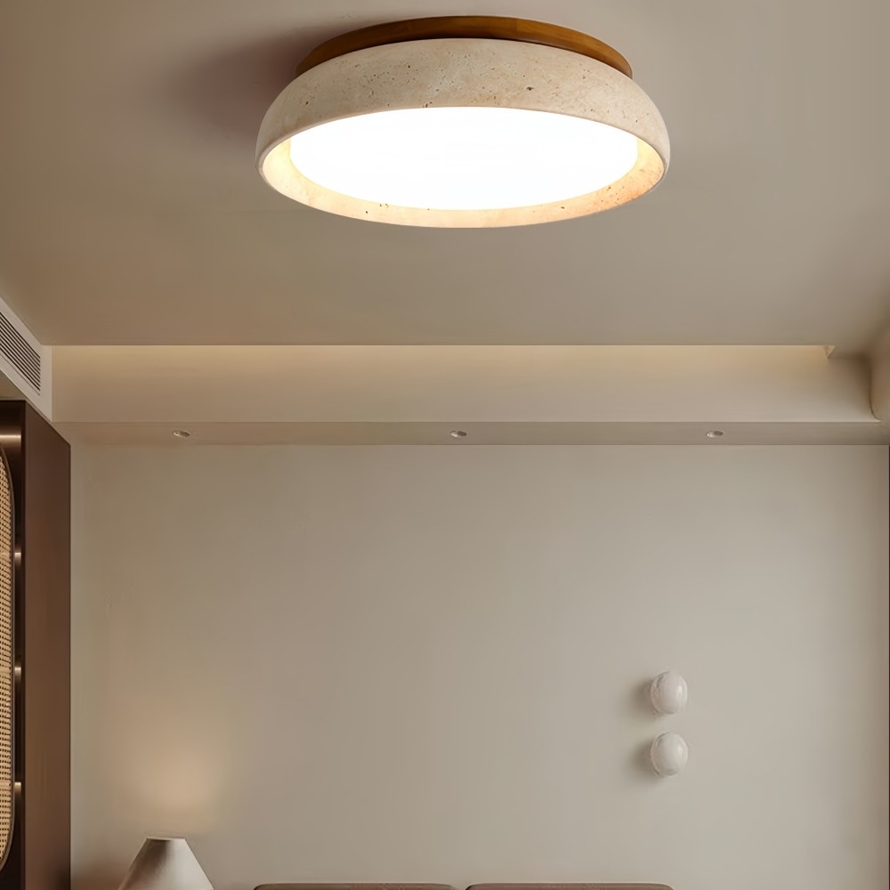 Ronde Travertijn Plafondlamp - Moderne Houten Lamp voor Eetkamer HL1297