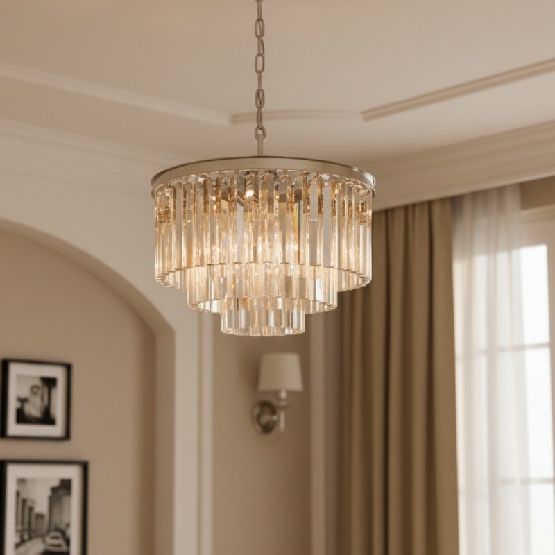 Aurevon Crystal Prism Modern Plafondkroonluchter met Metalen Frame voor Thuis en Hotel HL2298
