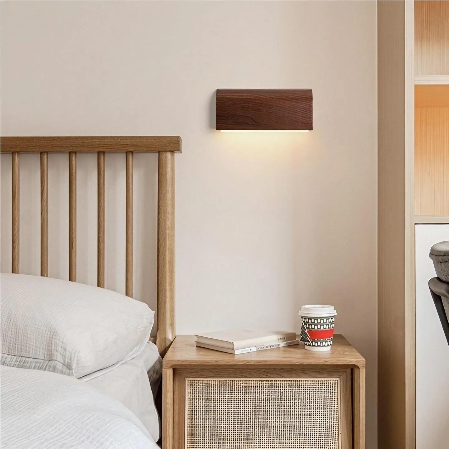 Rechthoekige LED wandlamp met houtnerfaluminium HL196