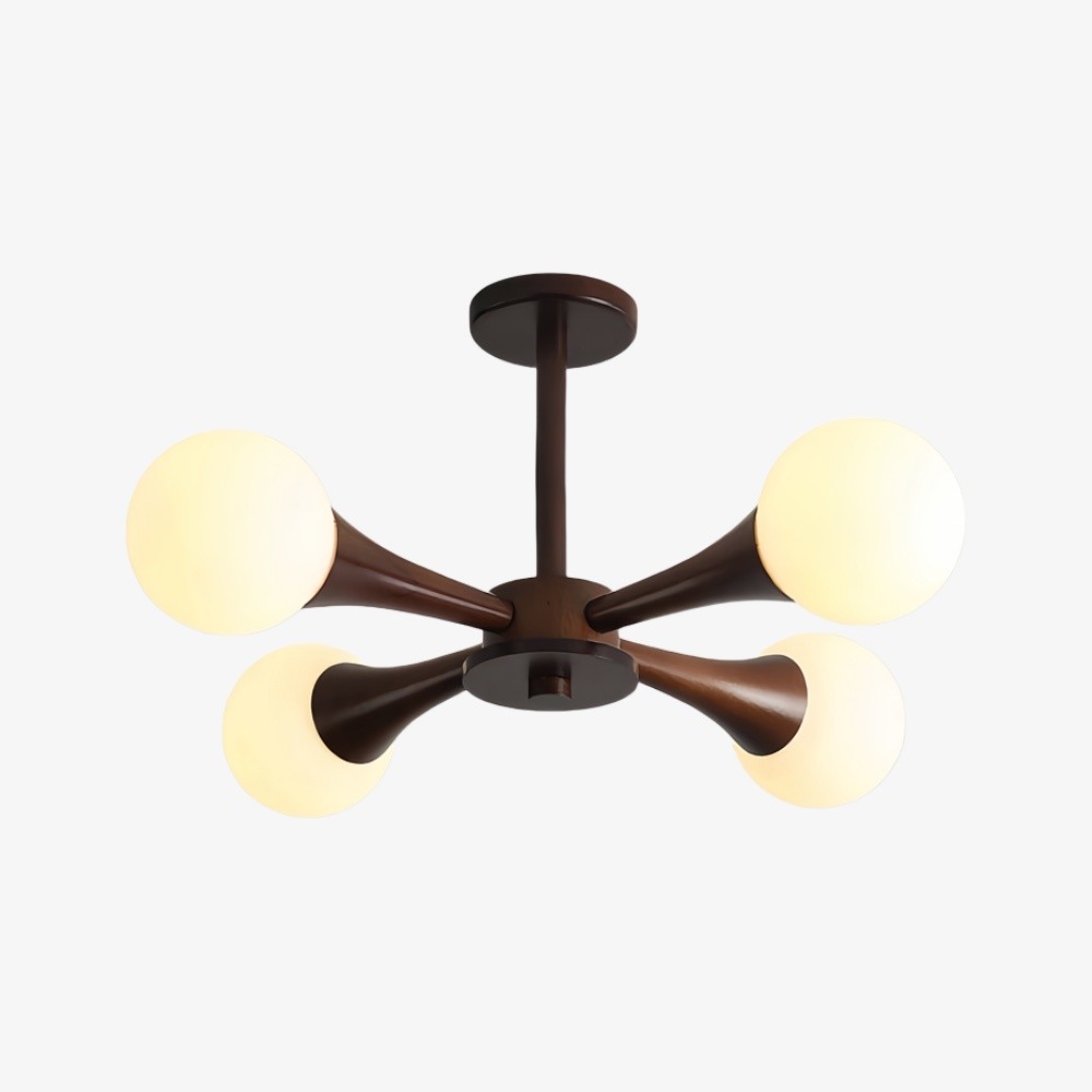 Novalune kroonluchter met meerdere glazen bollen en houten frame - Japanse Zen-stijl voor de woonkamer HL2495