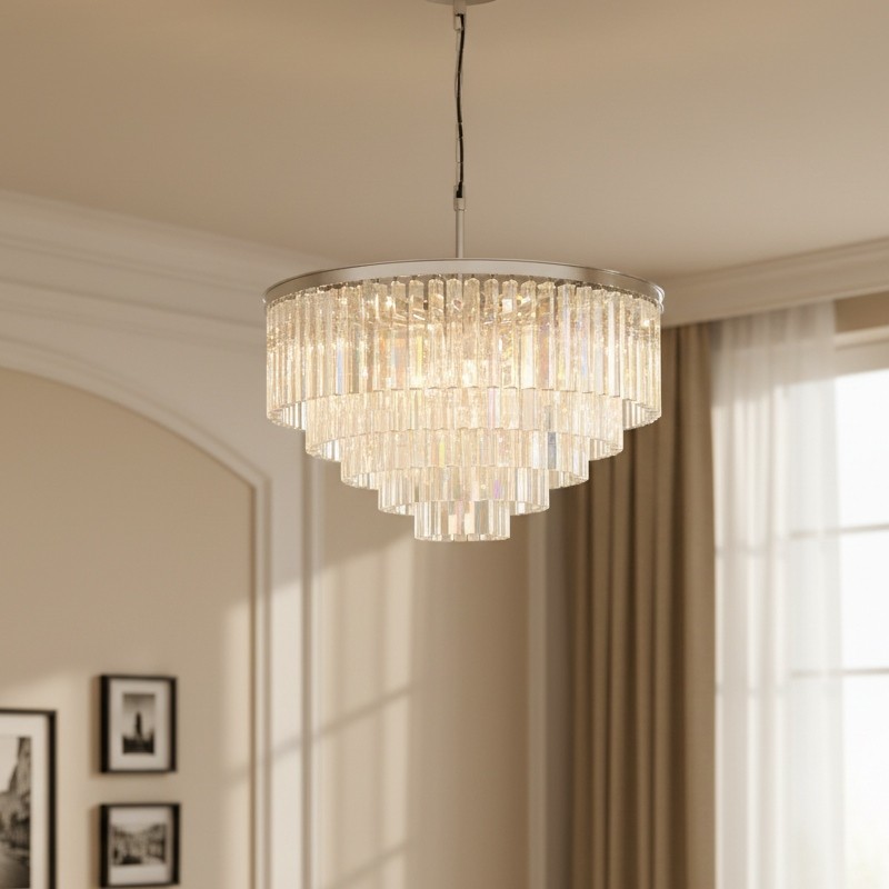 Aurevon Crystal Prism Modern Plafondkroonluchter met Metalen Frame voor Thuis en Hotel HL2298
