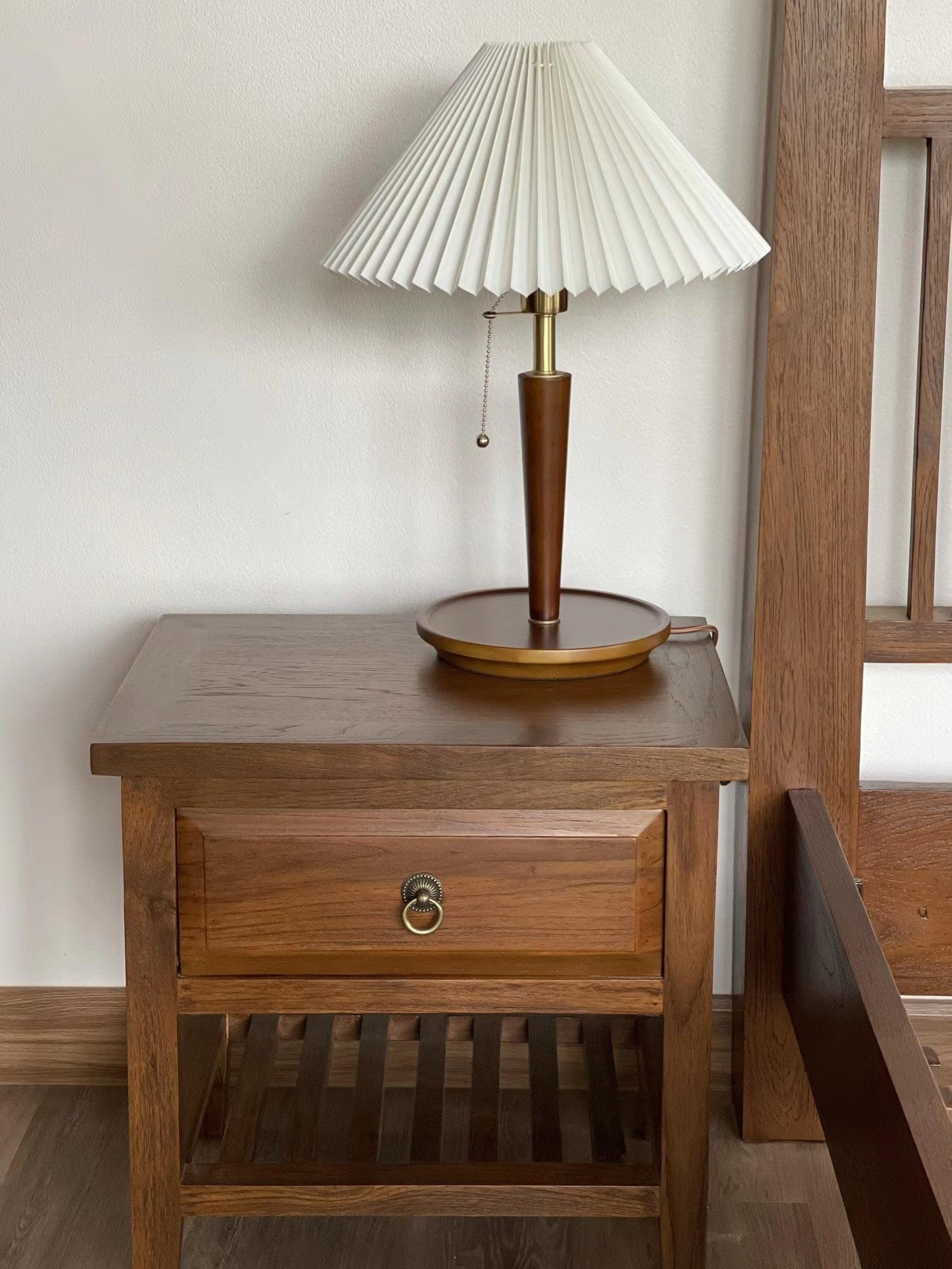 Nordic Retro Geplooide Stoffen Houten Tafellamp Voor Slaapkamer HL482