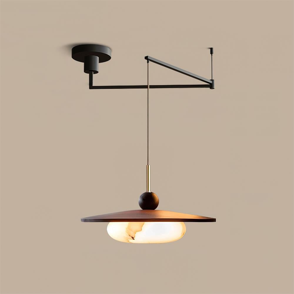 Moderne hanglamp met houten schijf en zwenkarm HL1057
