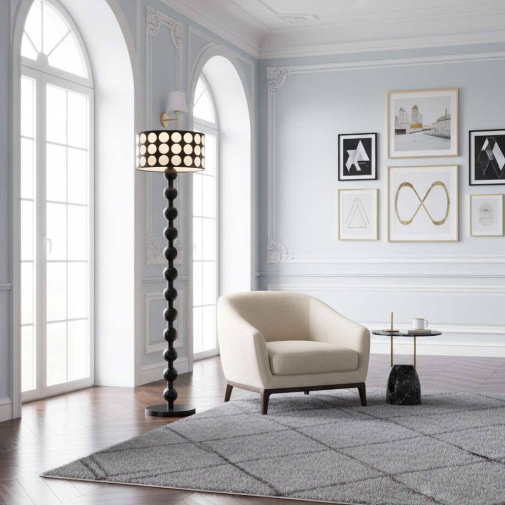 Retro Tafellamp met Stippenpatroon - Houten vloerlamp voor woonkamer HL1844