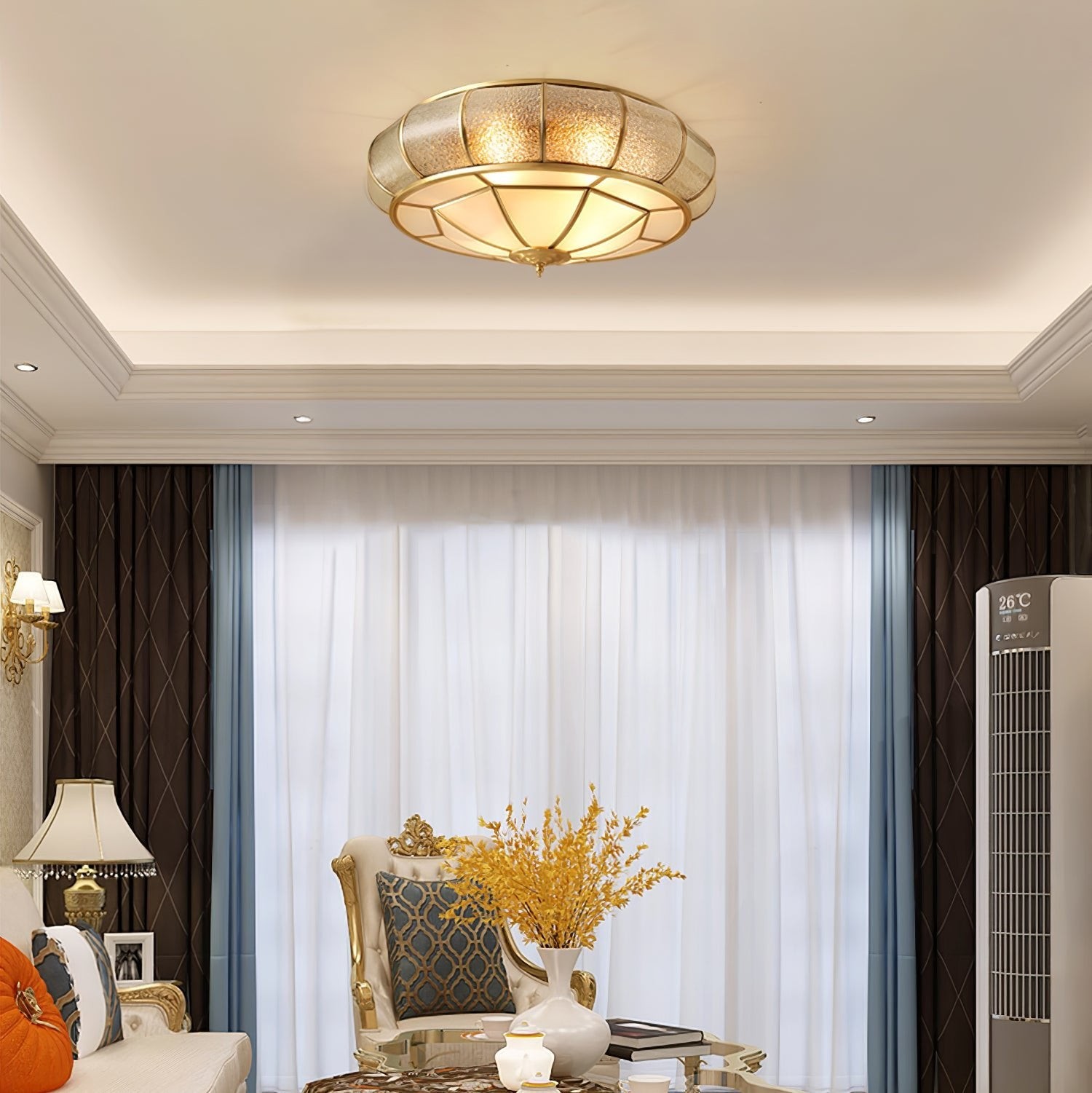 Ronde plafondlamp van getextureerd glas HL756