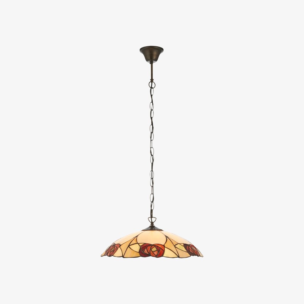 TF Ingram Tiffany hanglamp - Vintage handgemaakte lampenkap van gebrandschilderd glas met bloemenmotief voor de eetkamer HL2229