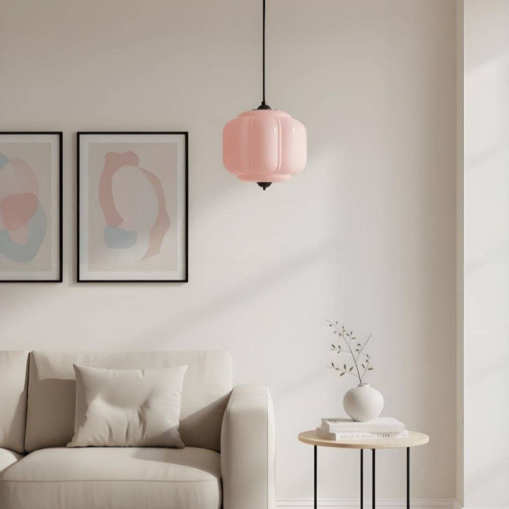 Vintage Eloise Melkglazen Hanglamp - Geribbelde Glazen Plafondkroonluchter HL1091