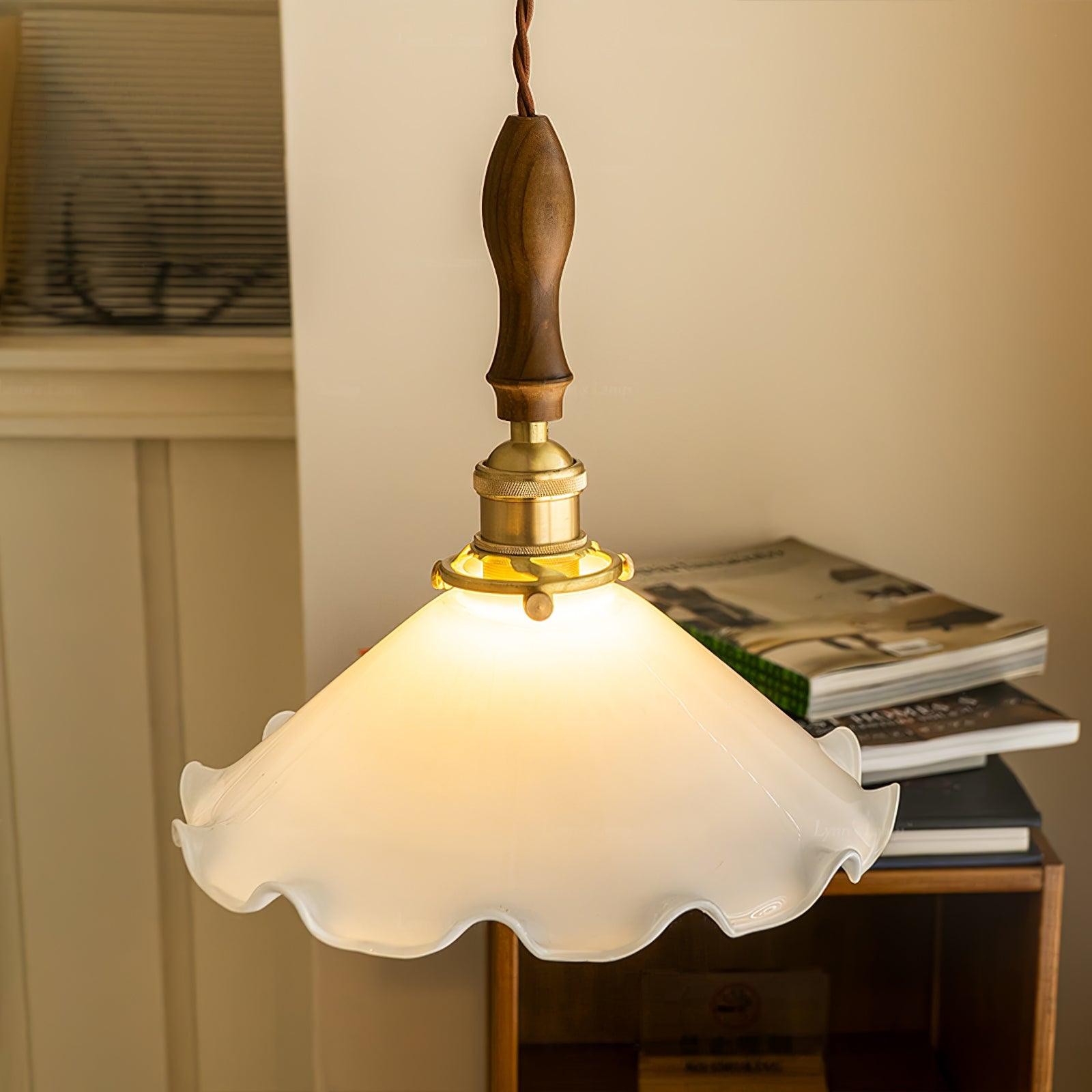 Vintage witte glazen hanglamp met rok HL428