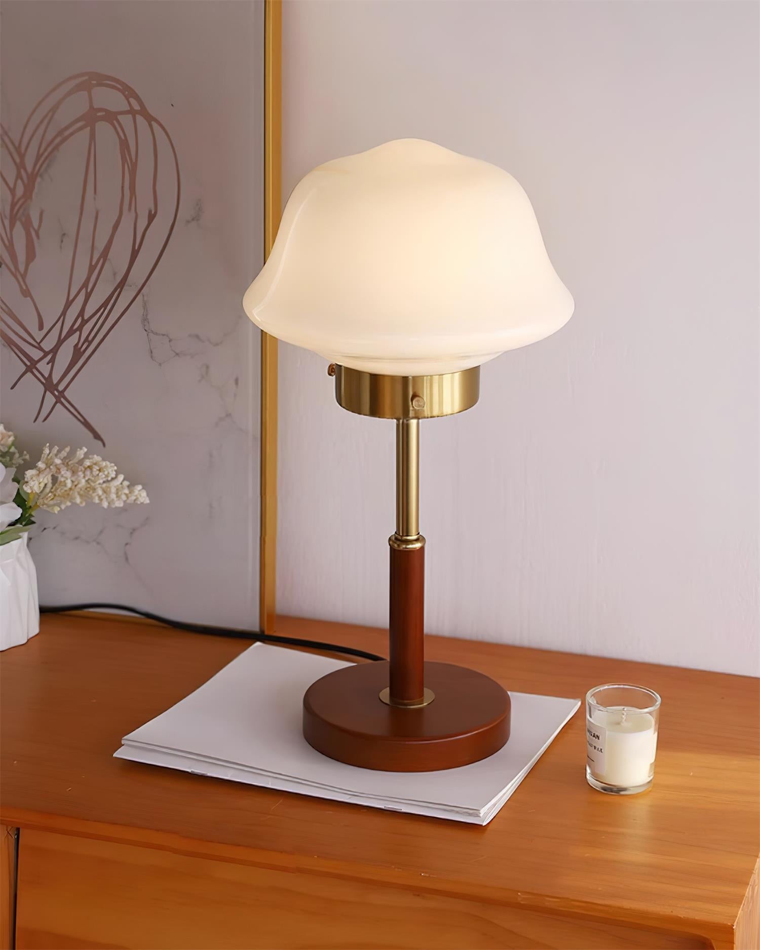 Mid Century Vintage Walnoot Glazen Tafellamp HL490
