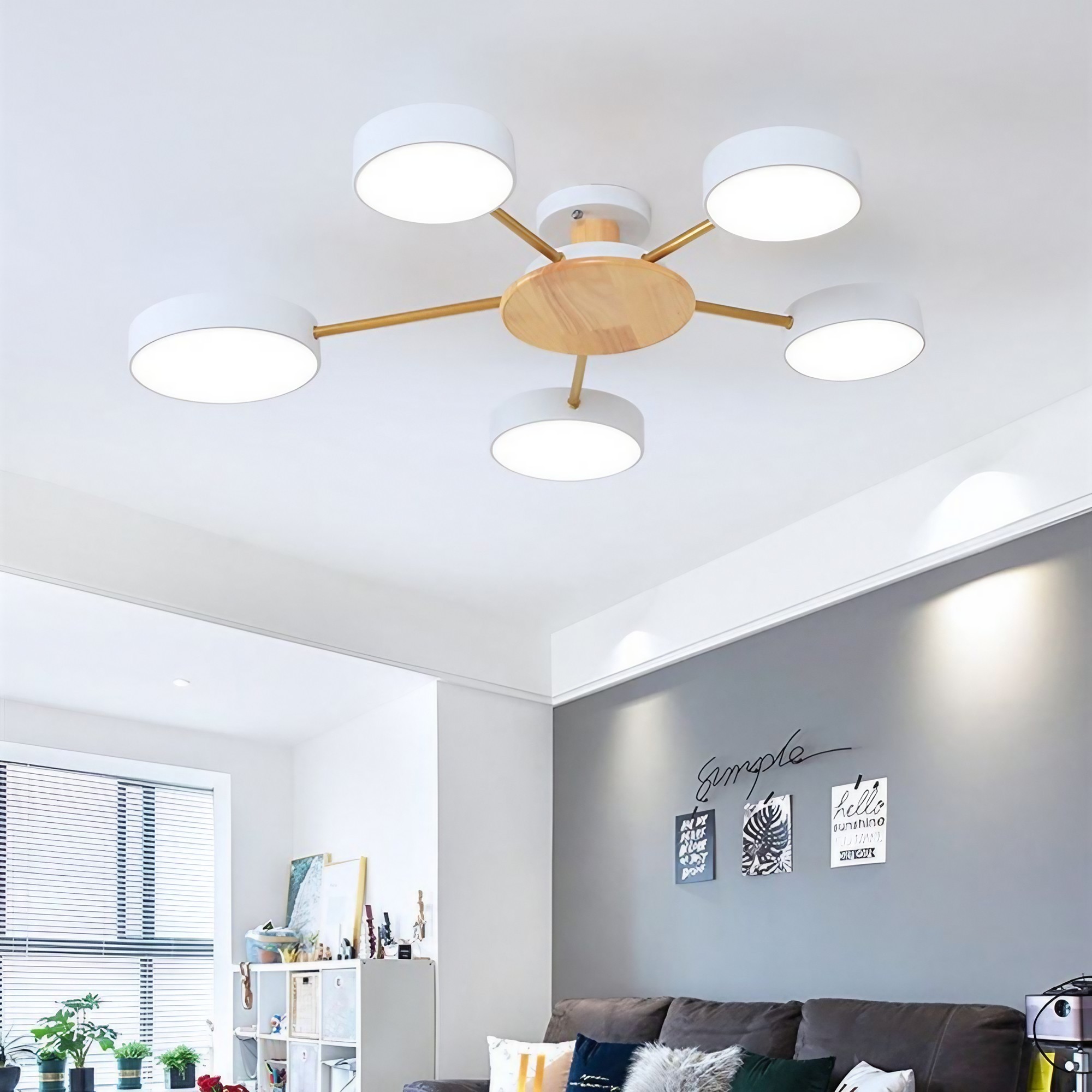 Moderne plafondlamp met takkenschijf - LED-lamp van hout voor eetkamer HL1345