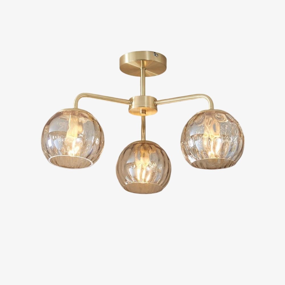 Elegante plafondlamp met 3 lampen en messing afwerking - Globe Semi-Flush Light HL1818