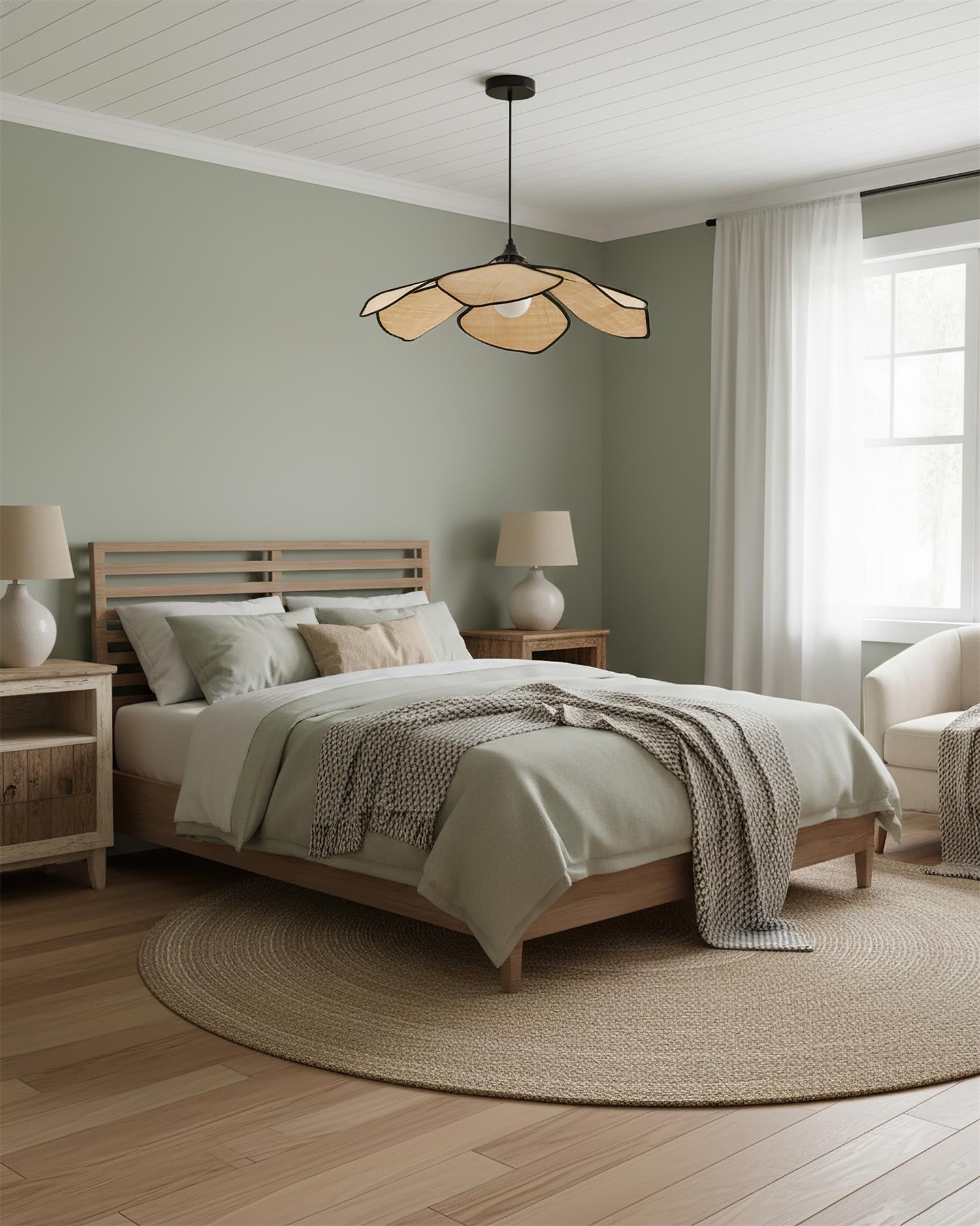 Hanglamp met raffia bloemblaadjes HL2804