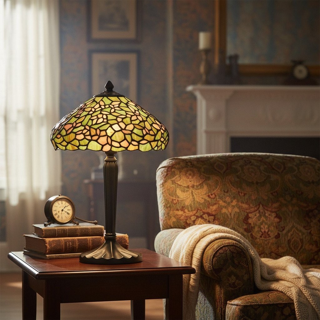 TF Sorenia Tafellamp - Warme lamp in glas-in-loodstijl met bloemenmotief voor woonkamer of slaapkamer HL2087