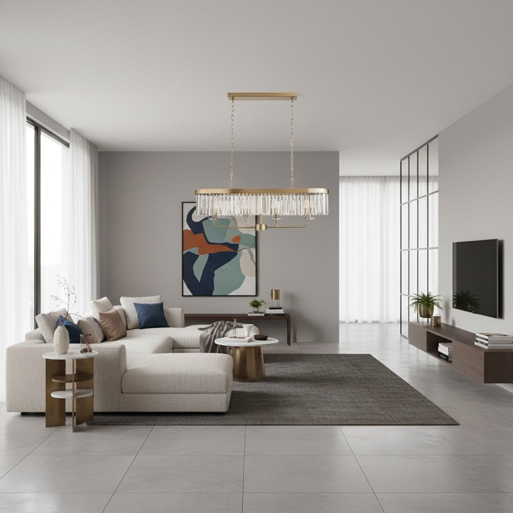Beveline 4-lichts lineaire plafondpendel met geslepen facetglas - Strak metalen frame voor eetkamer HL2054