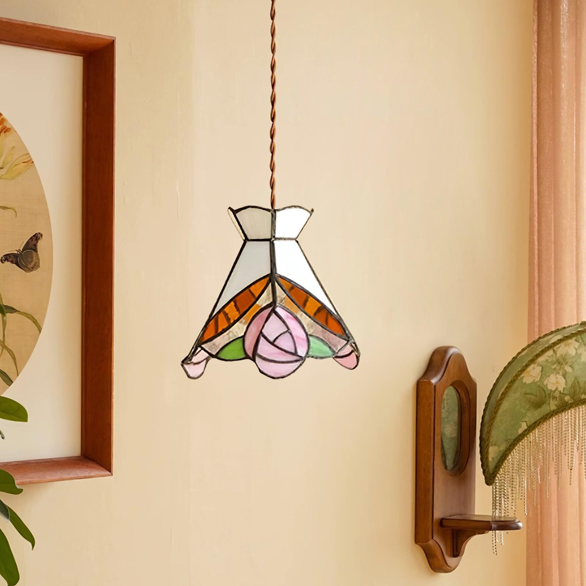 Franse Retro Rozen Glas-in-lood Hanglamp HL908