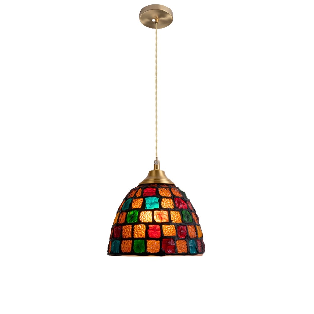 Retro kleurrijke natuurlijke schelp handgemaakte messing hanglamp HL1279