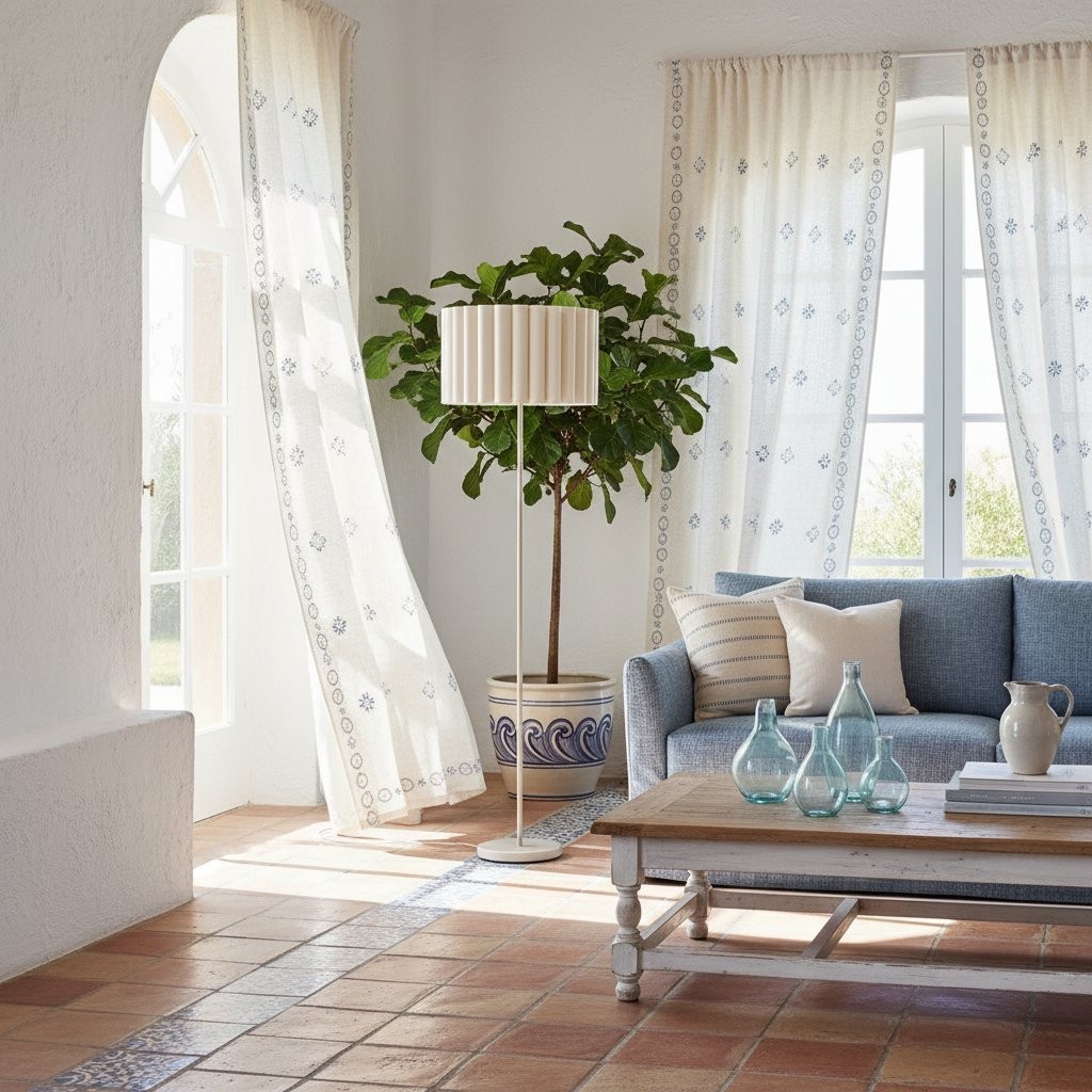 Velura staande vloerlamp - beige linnen kap en metalen voet HL2272