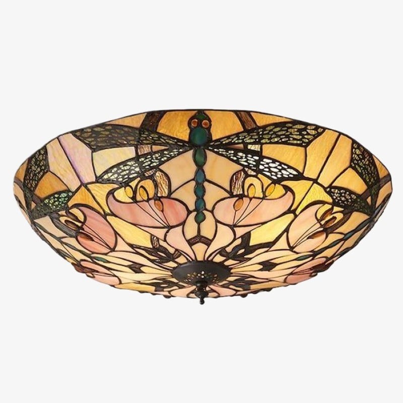 TF Ashton Tiffany glazen plafondlamp met libellemotief - overgangsstijl voor slaapkamers en woonkamers HL2256