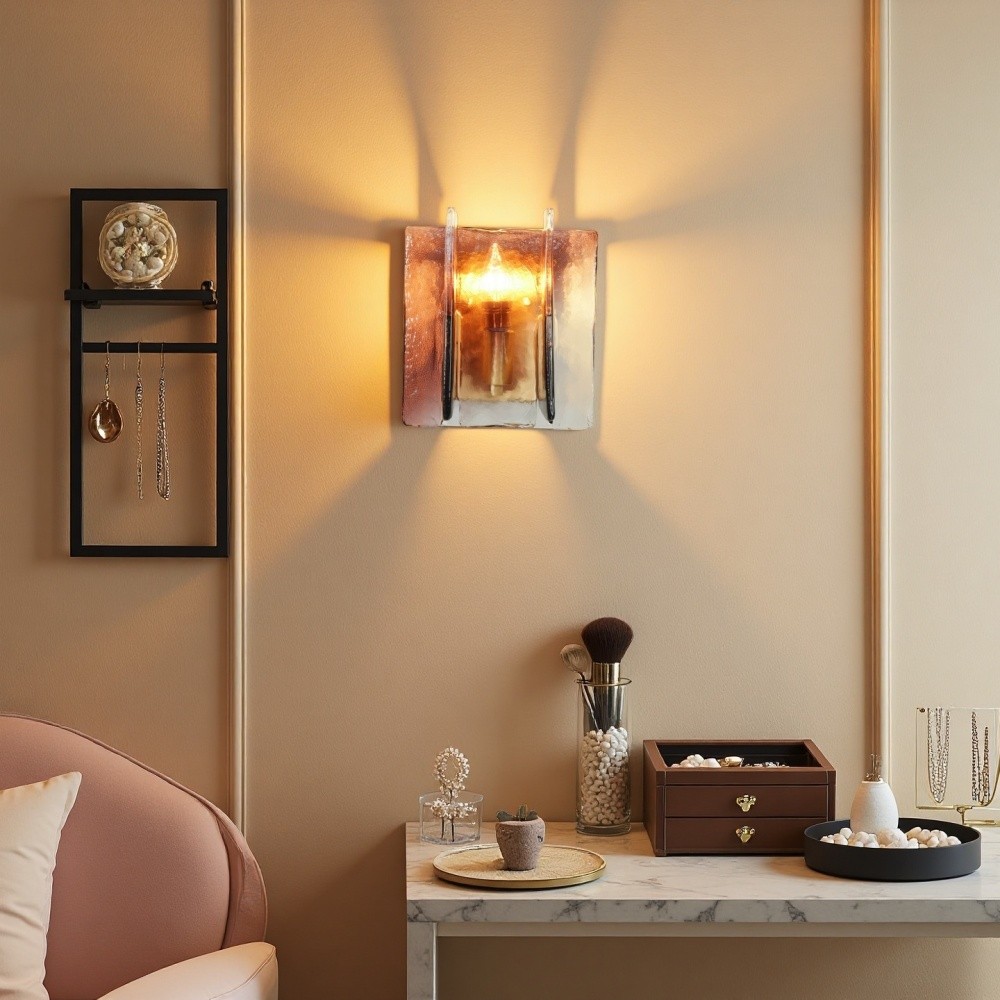 Amberkleurige glazen wandlamp - industriële metalen bedlamp HL1322