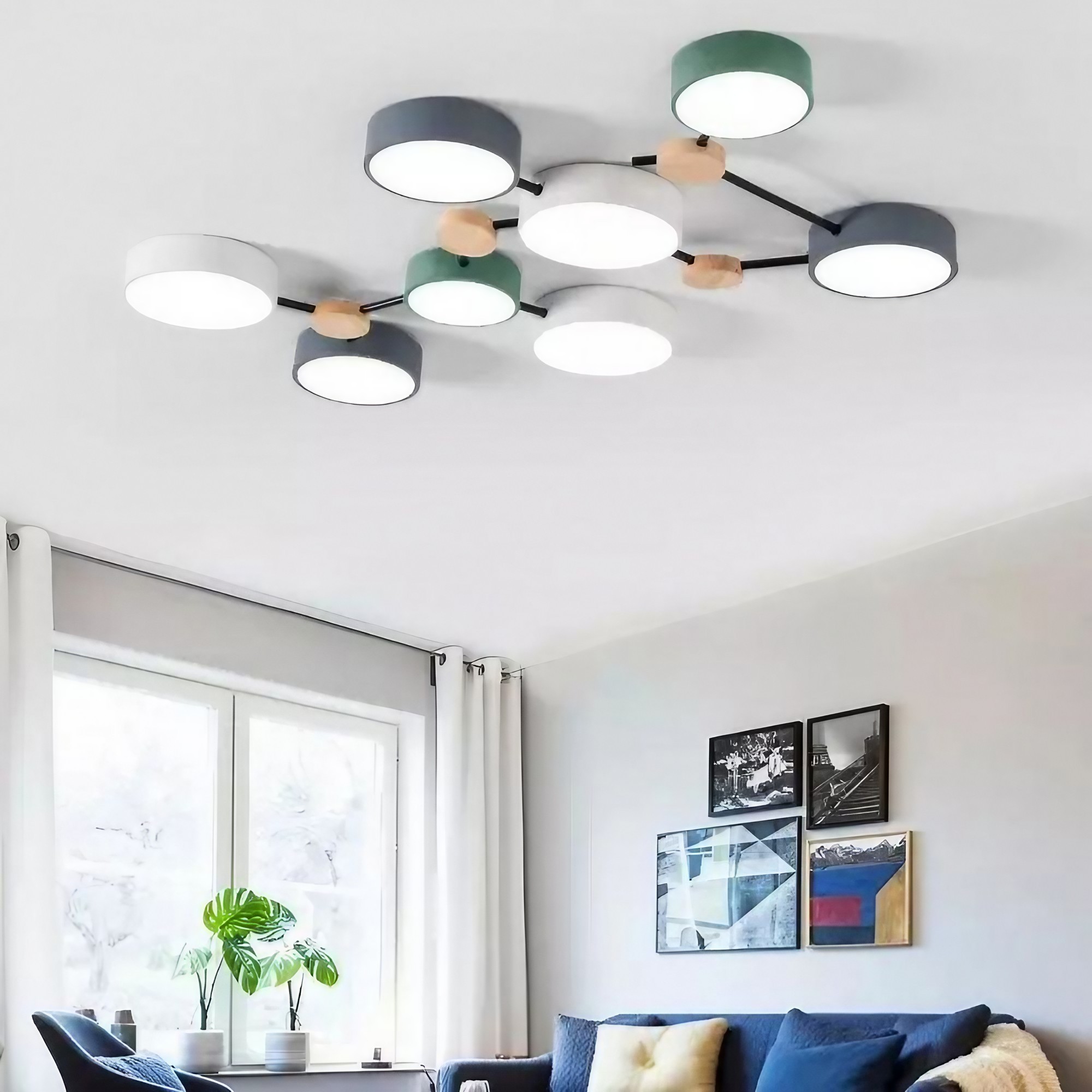 Moderne plafondlamp met houten schijf - LED-lamp met takken voor woonkamer HL1346