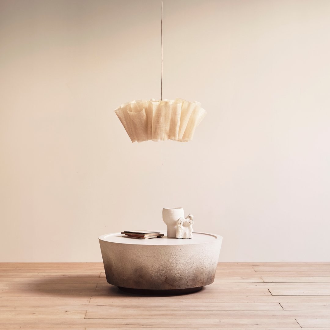 Hanglamp met geplooide stof van Noords linnen HL1403