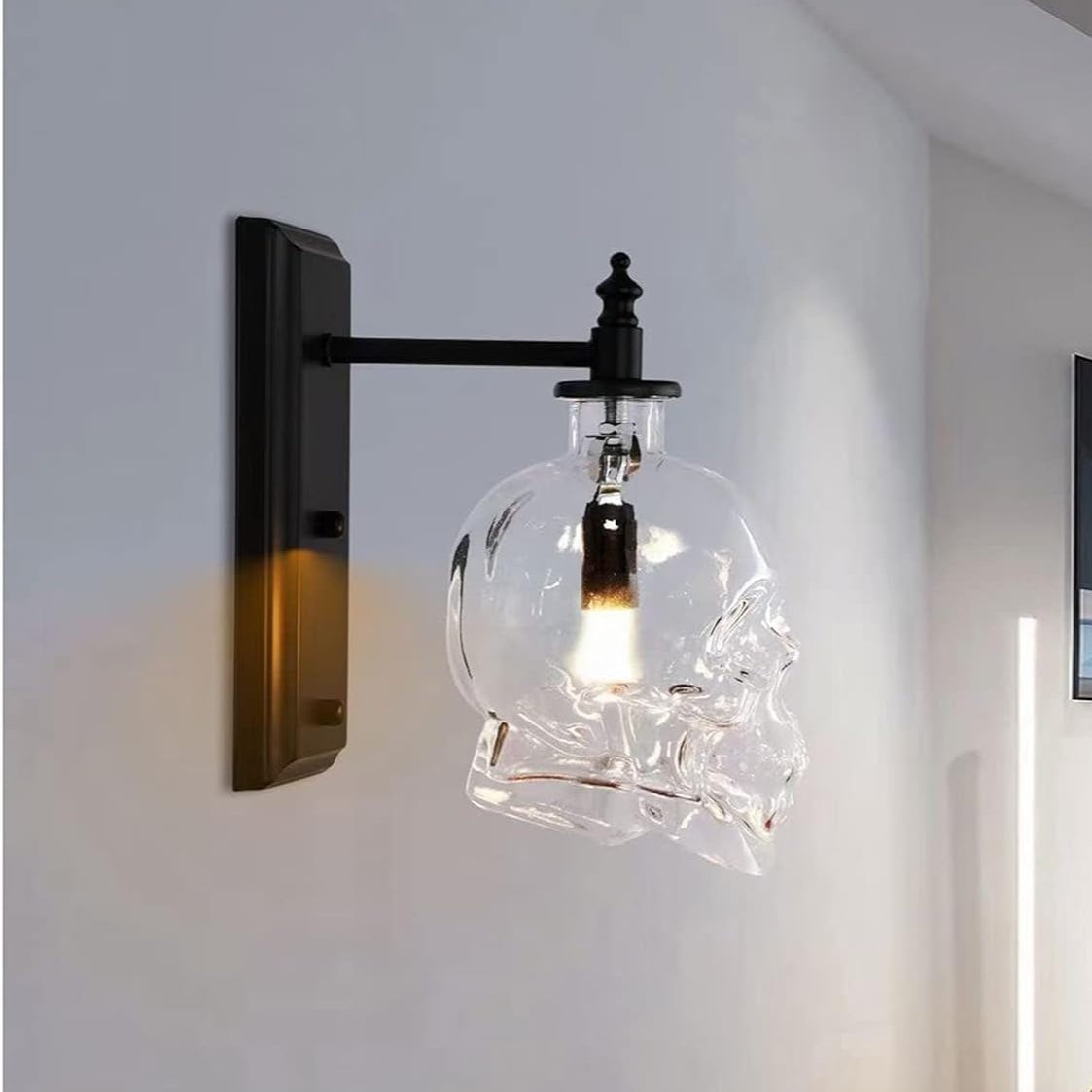Helder glazen schedel wandlamp HL1251